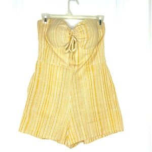 Derek Heart Yellow & White Striped Strapless Jumpsuit Romper, Size M